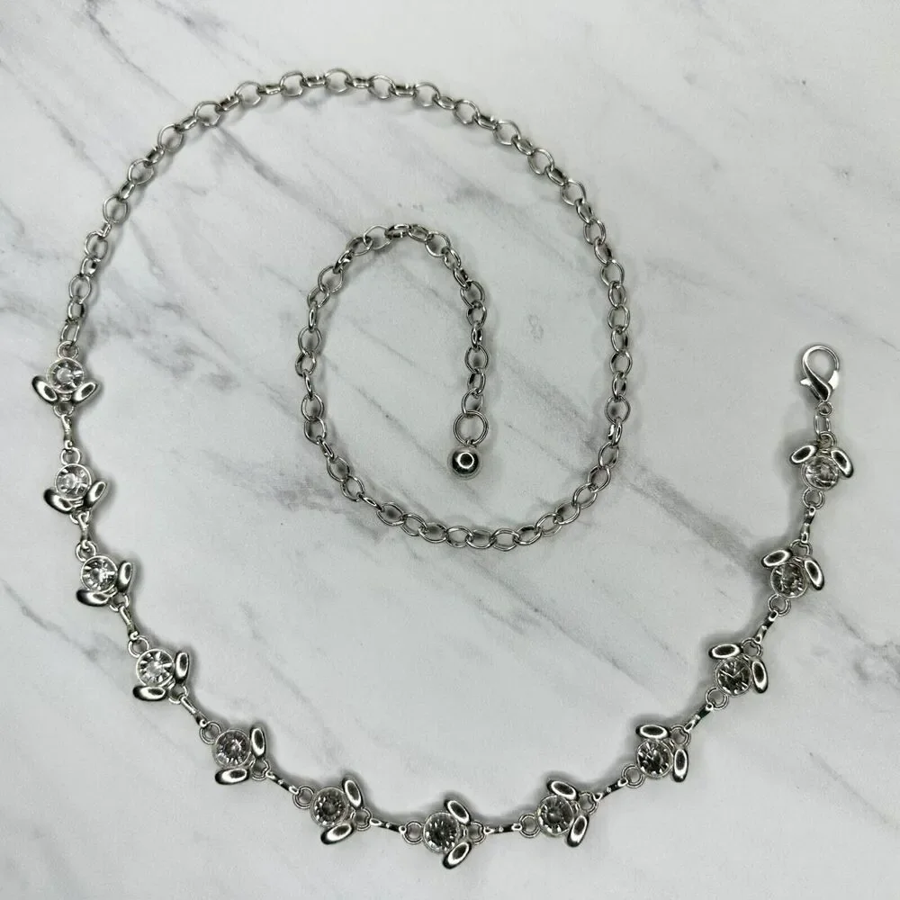 Y2K Rhinestone Flower Silver Chain Belt Extra Small/Small (XS/S) ✨